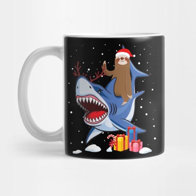 Santa Sloth Riding a Shark Reindeer-Sloth Christmas Gift by maximel19722